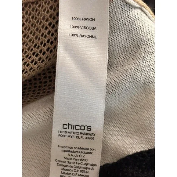 Chicos Travelers Collection Cardigan Black White Chevron Mesh Open Front Size 2 - Picture 9 of 9